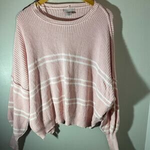 Oversized Blush Pink & White Stripe 100% Cotton Knit Sweater